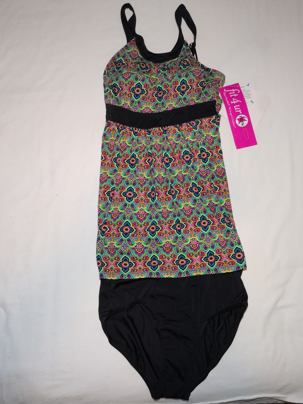 Fit4ur Kids Girls' Black Trim Multi-Color Floral One-Piece Swimsuit